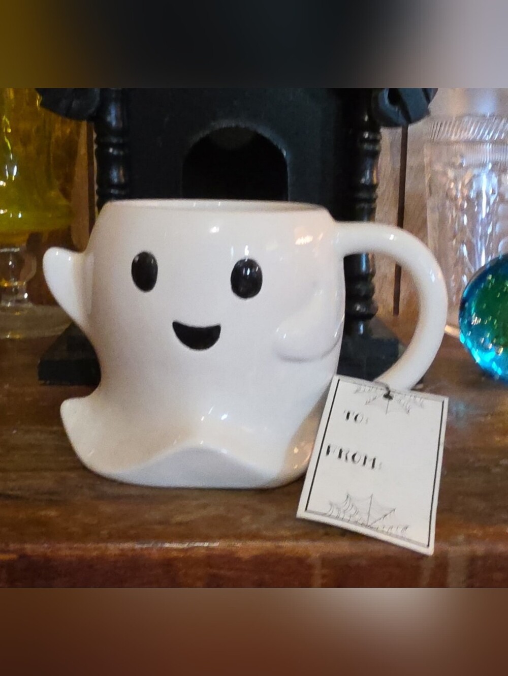 Cute White Ghost Ceramic Mug with Face
